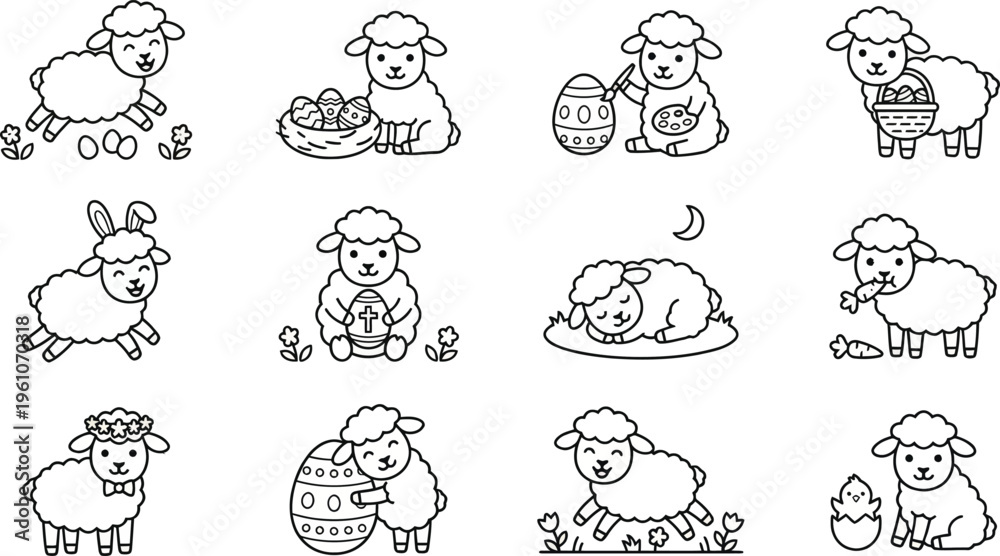 Obraz premium Cute Sheep Collection for Easter and Spring