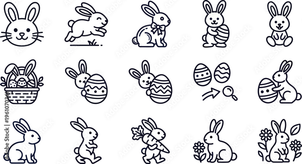 Obraz premium Easter Bunny Icons and Symbols