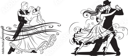 Waltzing couple in formal attire