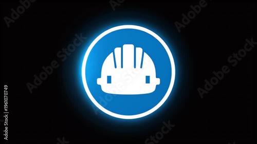 Safety hard hat symbol on a dark, glowing blue background