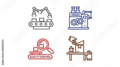 Illustrations depicting key elements of quality control and manufacturing processes