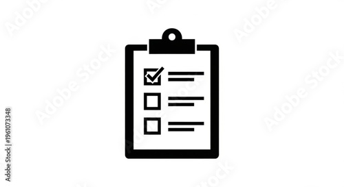 A minimalist vector graphic of a clipboard with a checklist on a clean white background