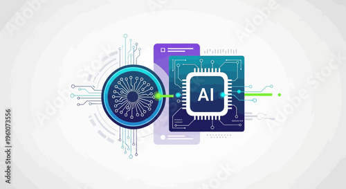Artificial intelligence conceptual illustration of ai chip and data flow