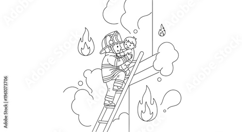 Firefighter Rescuing Child From Burning Building.