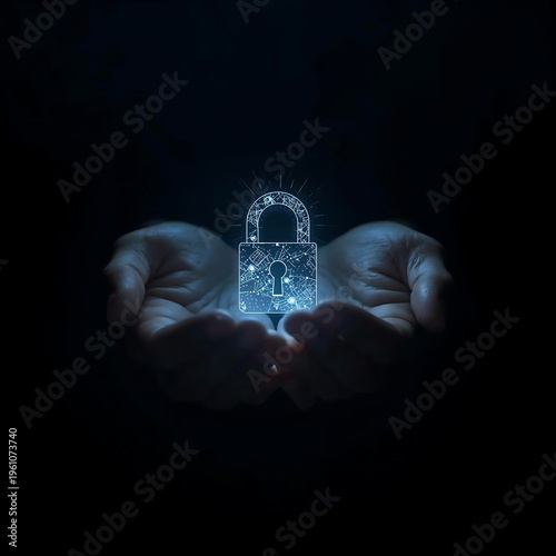 Human hands carefully cradle a luminous, digital padlock, representing essential cybersecurity, data protection, and online privacy concepts.