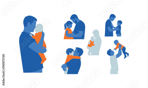 Illustrations of parents comforting and caring for their children in various ways