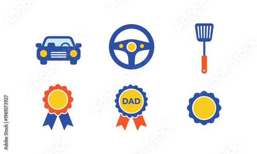 Icons representing fatherhood achievements and responsibilities in daily life