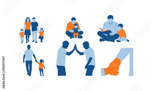 Illustrations depicting various family bonding and support scenarios