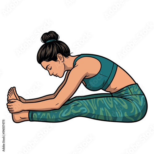Woman performing seated forward fold yoga stretch