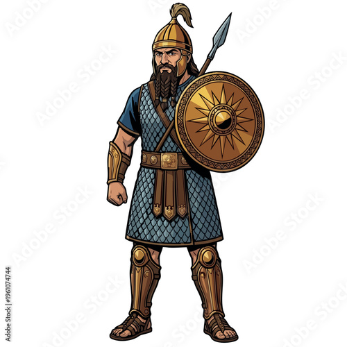 Ancient Persian Assyrian Warrior with Spear and Shield