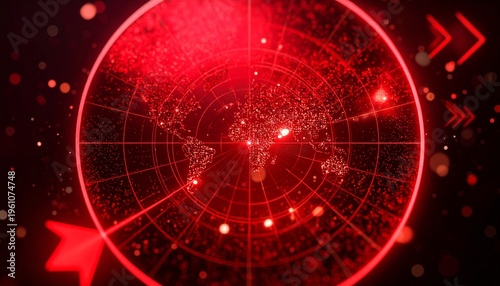 Global surveillance system concept with a red radar display