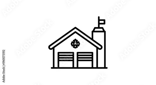 Simple line drawing of a barn.