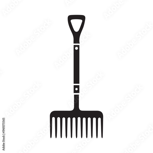 Garden rake silhouette for soil leveling and yard maintenance vector
