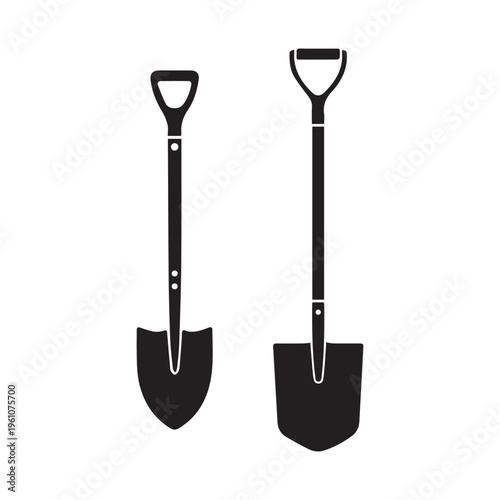 Garden shovel and spade icons silhouette for digging and planting vector
