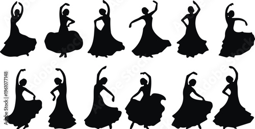 Flamenco dancer silhouettes set traditional spanish dance poses elegant performance vector illustration collection design
