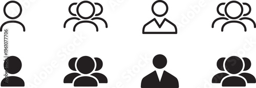 User icon set single and group profile avatars, people identity community roles vector, person symbols illustrating teamwork audience social membership concept