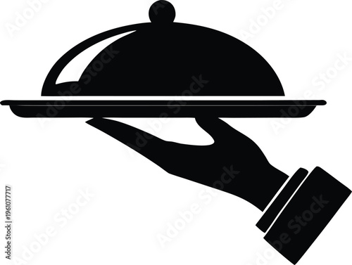 Restaurant waiter hand serving food cloche platter icon vector