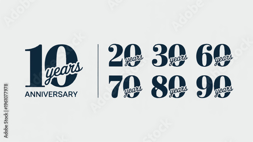 Anniversary years labels set for 10 to 90 years