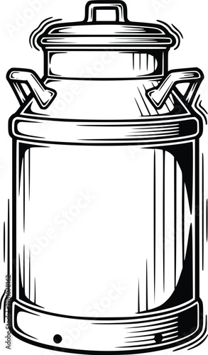 Vintage Milk Can Hand Drawn Engraving Style Dairy Container Vector Illustration