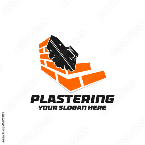 Brick wall plaster design logo template