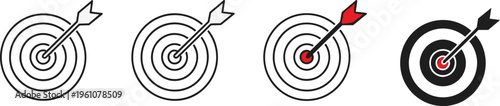 A series of four target illustrations demonstrates increasing accuracy moving from misses to a bullseye high quality professional detailed modern elegant
