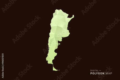 Argentina Map - Low poly polygon map in soft light green gradient on dark brown background, modern minimal geometric style, clean abstract vector illustration design.