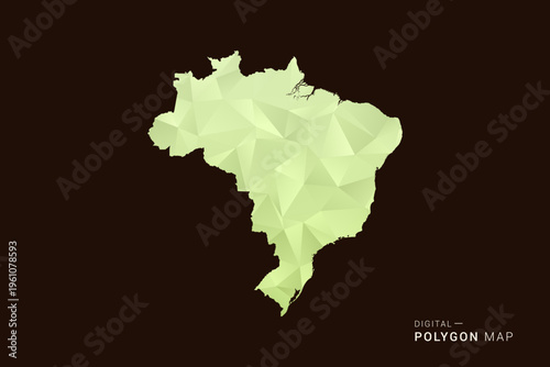 Brazil Map - Low poly polygon map in soft light green gradient on dark brown background, modern minimal geometric style, clean abstract vector illustration design.