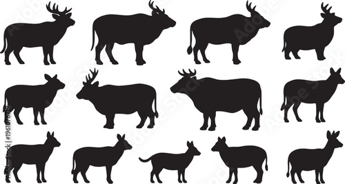 Diverse silhouettes of various deer and antelope species in a grid layout