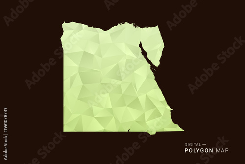 Egypt Map - Low poly polygon map in soft light green gradient on dark brown background, modern minimal geometric style, clean abstract vector illustration design.