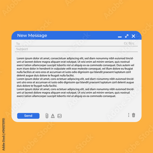 Email interface. Mail window template, internet message isolated frame, blank email. Modern flat style vector illustration. Gmail. Google mail. Iphone. Yahoo.