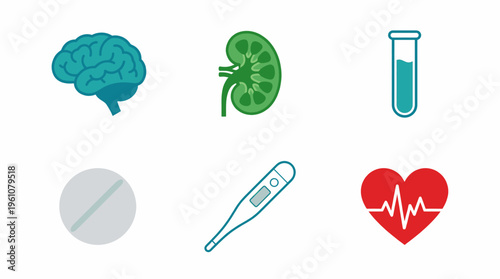 Medical Healthcare Icons Featuring Human Organs and Diagnostic Tools for Science and Medicine