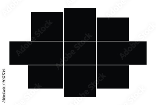 Asymmetrical 9 photo collage vector illustration. Blank layout moodboard, album, photo frames for scrapbook, portfolio, and memory presentation.