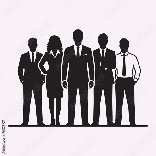 Business Group Standing Silhouettes Icon Minimal Flat Black Vector Team People Corporate Illustration White Background