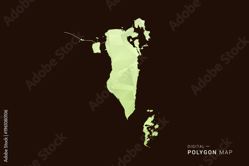 Bahrain Map - Low poly polygon map in soft light green gradient on dark brown background, modern minimal geometric style, clean abstract vector illustration design.