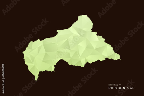 Central African Republic Map - Low poly polygon map in soft light green gradient on dark brown background, modern minimal geometric style, clean abstract vector illustration design.