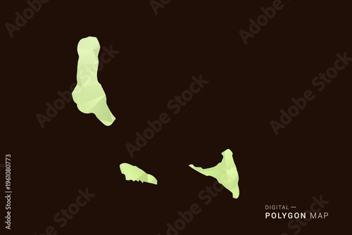 Comoros Map - Low poly polygon map in soft light green gradient on dark brown background, modern minimal geometric style, clean abstract vector illustration design.