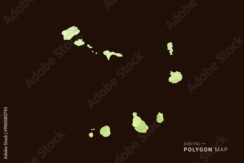 Cabo Verde Map - Low poly polygon map in soft light green gradient on dark brown background, modern minimal geometric style, clean abstract vector illustration design.