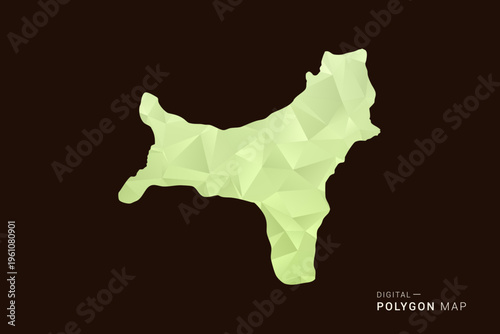 Christmas Island Map - Low poly polygon map in soft light green gradient on dark brown background, modern minimal geometric style, clean abstract vector illustration design.