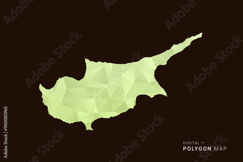 Cyprus Map - Low poly polygon map in soft light green gradient on dark brown background, modern minimal geometric style, clean abstract vector illustration design.
