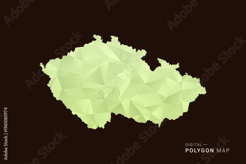 czech republic Map - Low poly polygon map in soft light green gradient on dark brown background, modern minimal geometric style, clean abstract vector illustration design.