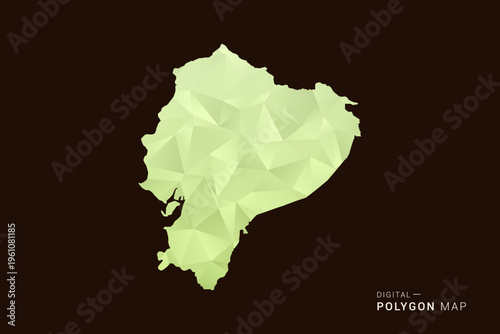 Ecuador Map - Low poly polygon map in soft light green gradient on dark brown background, modern minimal geometric style, clean abstract vector illustration design.