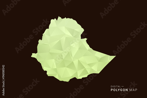 Ethiopia Map - Low poly polygon map in soft light green gradient on dark brown background, modern minimal geometric style, clean abstract vector illustration design.