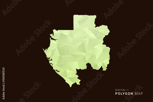 Gabon Map - Low poly polygon map in soft light green gradient on dark brown background, modern minimal geometric style, clean abstract vector illustration design.
