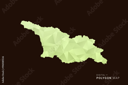 Georgia Map - Low poly polygon map in soft light green gradient on dark brown background, modern minimal geometric style, clean abstract vector illustration design.