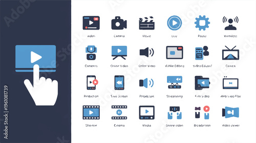 Video icons and symbols for online media and technology  video production and editing tools