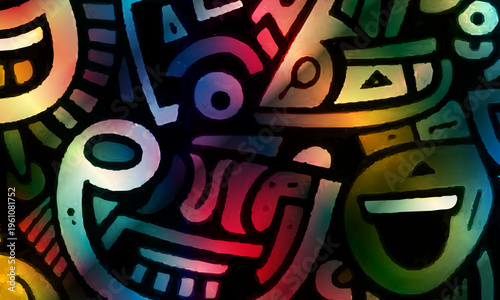 Tribal colorful Mayan style abstract pattern. ancient art.