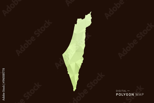 Palestine Map - Low poly polygon map in soft light green gradient on dark brown background, modern minimal geometric style, clean abstract vector illustration design.
