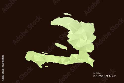 Haiti Map - Low poly polygon map in soft light green gradient on dark brown background, modern minimal geometric style, clean abstract vector illustration design.