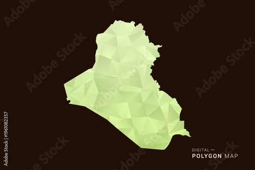 Iraq Map - Low poly polygon map in soft light green gradient on dark brown background, modern minimal geometric style, clean abstract vector illustration design.