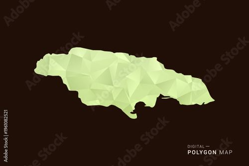 Jamaica Map - Low poly polygon map in soft light green gradient on dark brown background, modern minimal geometric style, clean abstract vector illustration design.